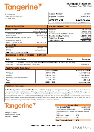 Canada Tangerine Bank relevé hypothécaire scr